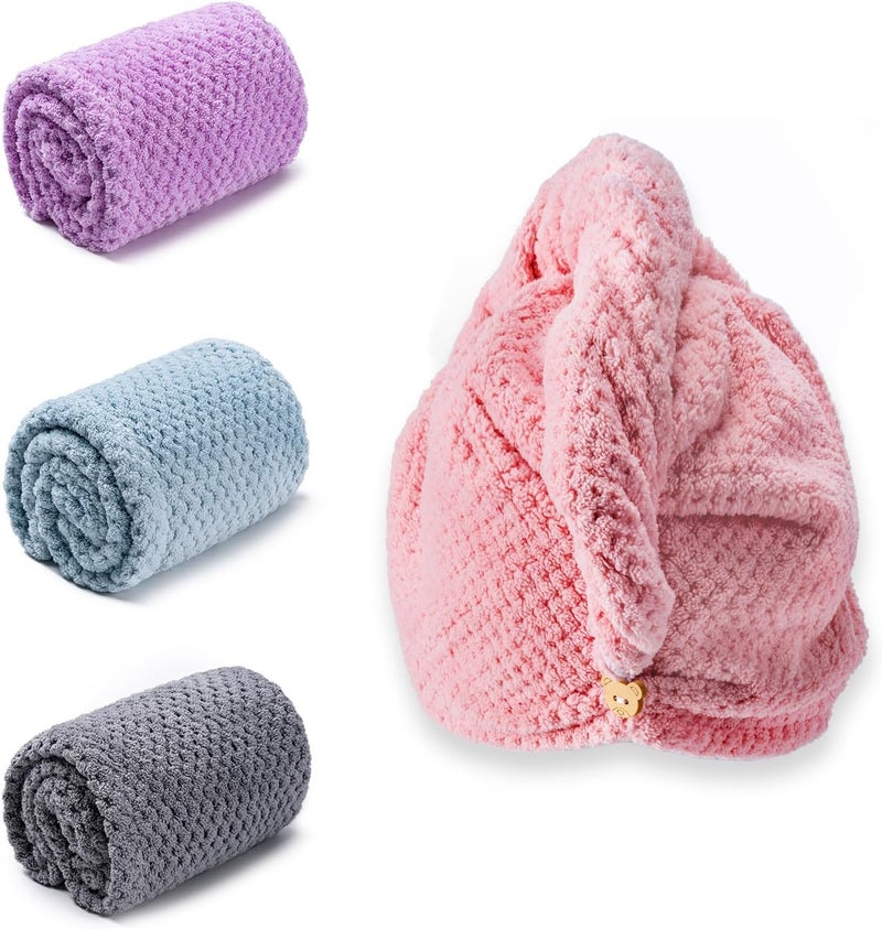 Amrules Hair Towel Wrap, 4 Packs 9.8 x 25.6 Inch Towel Turbans for Wet Hair, Dry Hair Towel, Headbands for Curly and Long Hair - Bathroom Must-Have for Ladies - Image 1
